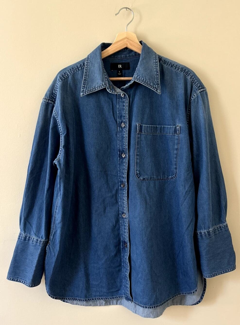Medium Wash Blue Banana Republic Denim Jean Button-up Shirt Women's Large